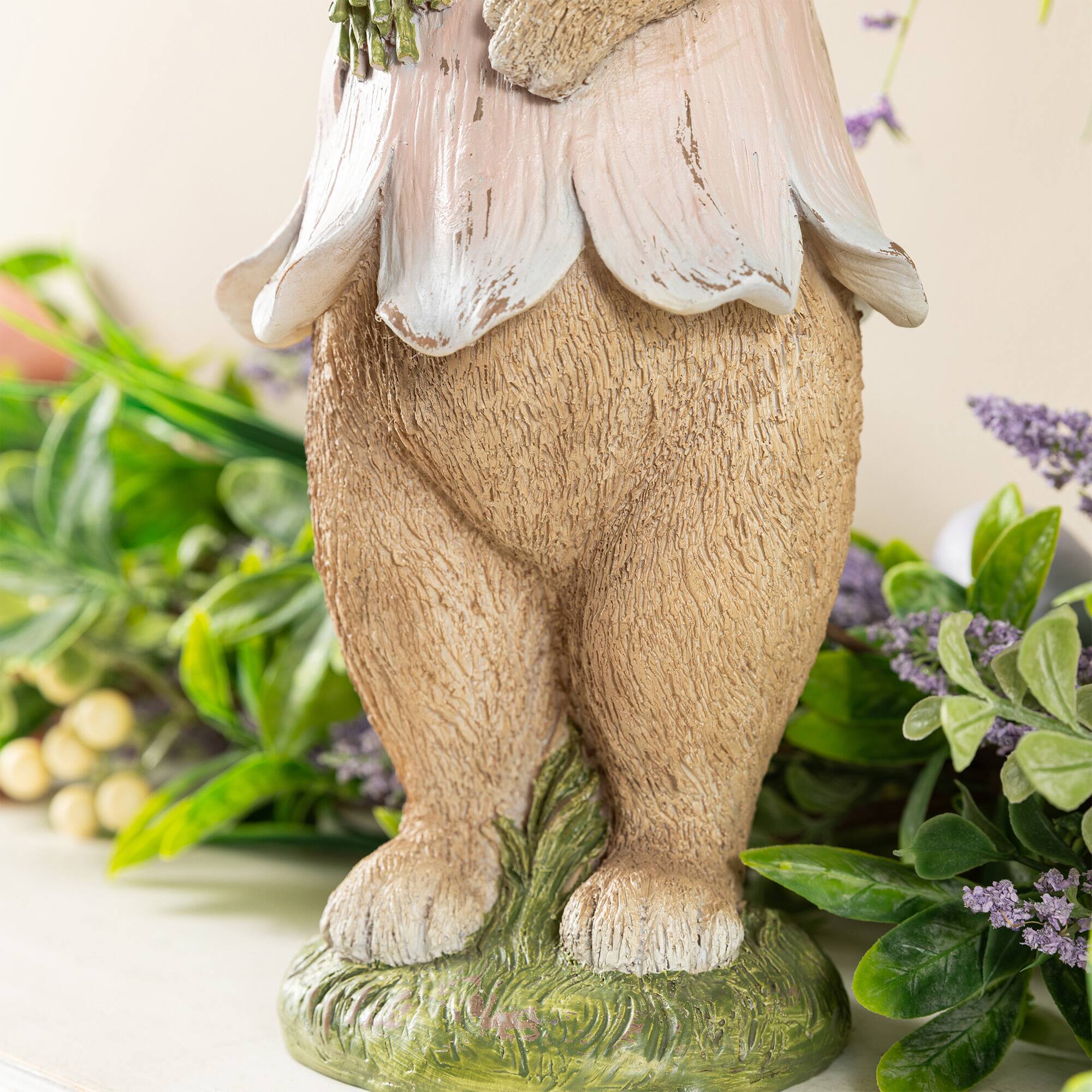Glitzhome® 15.5" Easter Resin Bunny Girl with Flowers Table Decor